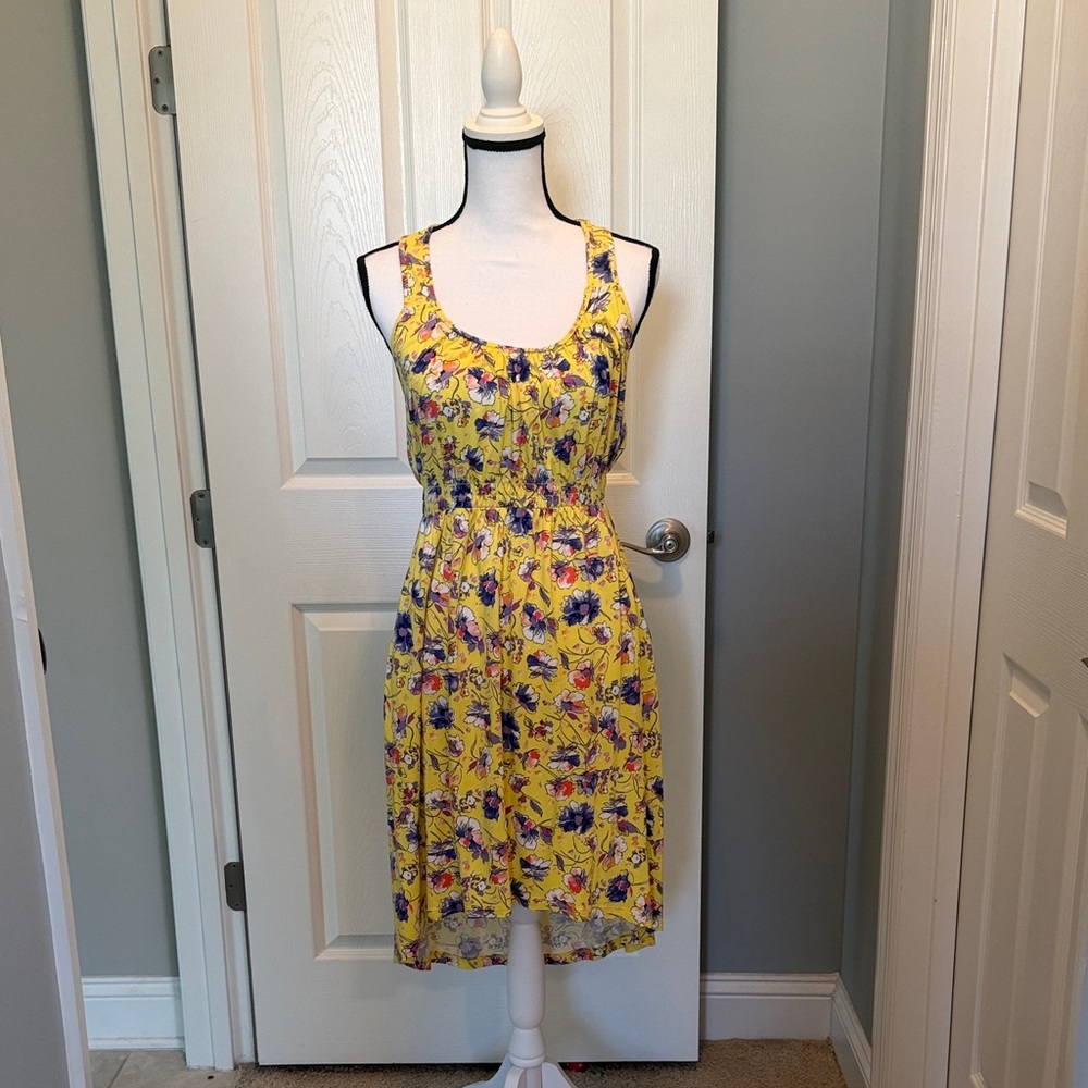 Anthropologie Vibrant Yellow Floral Midi Dress